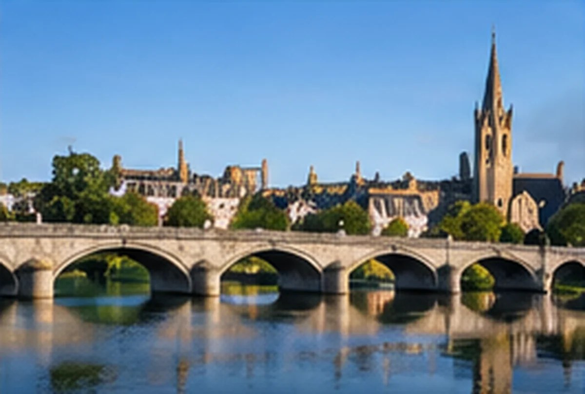 Perth skyline and River Tay in Perthshire, Scotland